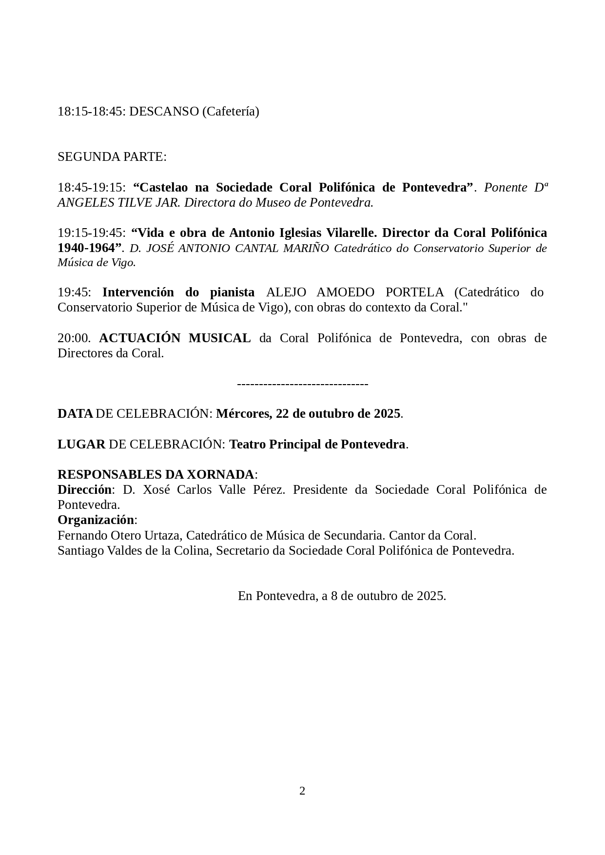O centenario da Coral Polifónica de Pontevedra